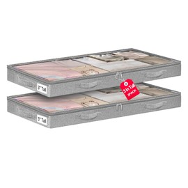 3 Inch Low Profile Under Bed Storage Bins with NO STURCTURE Design, Shallow Clothes Storage Bags with Clear Lids & Waterproof Fabric - Fits Under Sofa, Couch, Dorm, or College Beds，40x20x3inch，Grey