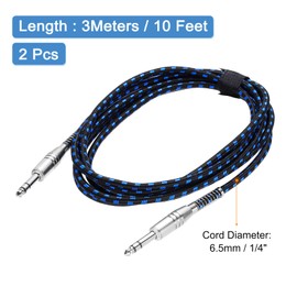 MECCANIXITY 2 Pcs Guitar Instrument Cable, 10 Feet 1/4 Inch to 1/4 Inch Straight to Straight Angle Electric Guitar Jack Cable Wire for Guitar Bass, Black Blue
