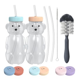 Honey Bear Straw Cup for Babies 2-Pack with Bottle Brush; 8oz Straw Bear Cup,Improved lid Design;honeybear Baby Cup Straw;Honey Bear Bottle Cup.Straw Learning Therapy Cup (Blizzard/Creamsicle)