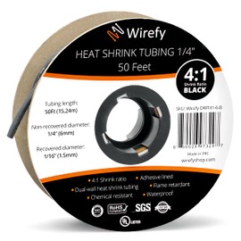 Wirefy 1/4" Heat Shrink Tubing - 4:1 Ratio - Adhesive Lined - Marine Grade Heat Shrink - 50 Feet Roll - Black