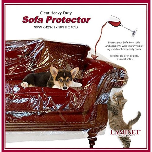 LAMINET Thick Crystal Clear Heavy-Duty Water Resistant Sofa/Couch Cover - Perfect for Protection Against CAT/Dog Clawing, Kids and Grandkids!!! - Sofa - 42" BH x 18" FH x 96”W x 40”D