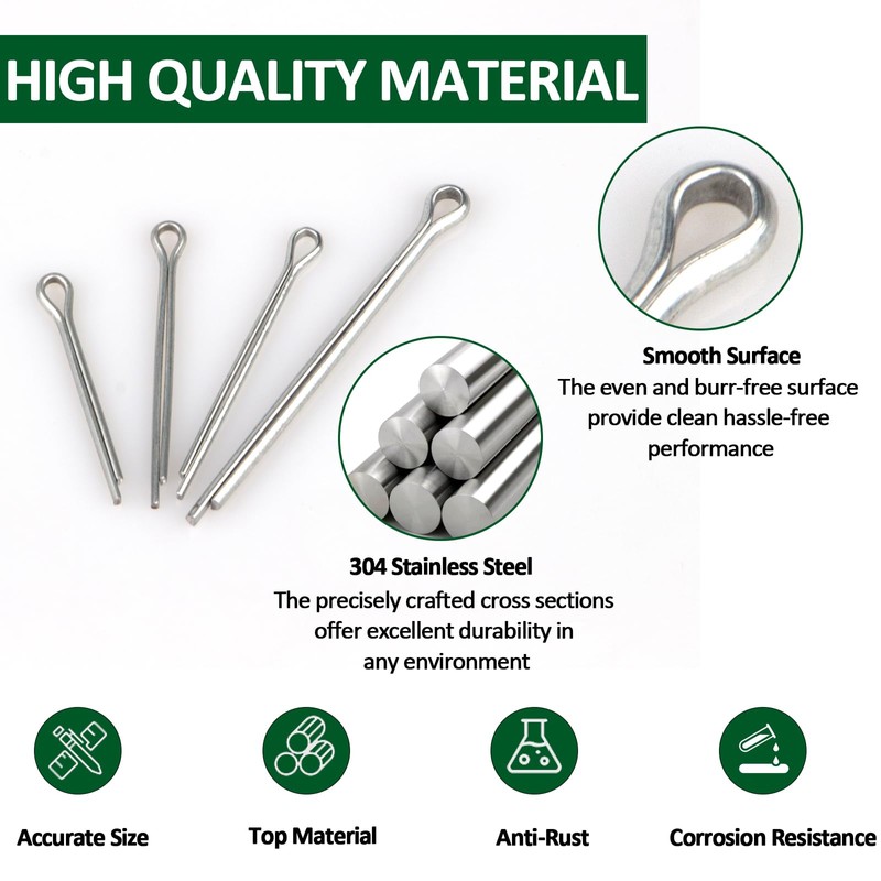 Cotter Pins Assortment Kit , 304 Stainless Steel Split Pins