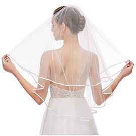 Nanchor Nanchor Bridal Veil Women's Simple Tulle Short Wedding Veil Ribbon Edge with Comb for Wedding Bachelorette Party (White)