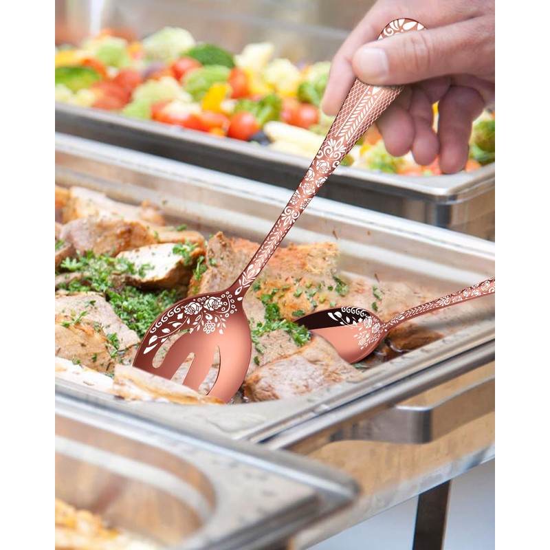 EUIRIO Stainless Steel Copper Serving Utensils Large Serving Spoon Set