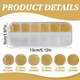 JUGUTA Nail Art Beads Micro Caviar for Nails, Mini Caviar Rhinestones, Micro Beads Decor Nail Charms Gold (Gold, Silver)