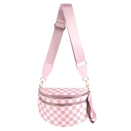 MEISEY Black and White Checkered Crossbody Bag Bum Bag for Women,Spacious Checkered Purse Fanny Packs Belt Bag Sling Bag with Shoulder Strap (Light Pink Checkered)
