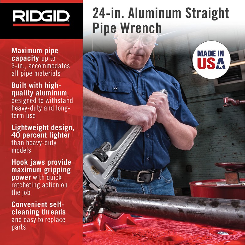 RIDGID 31105 Model 824 Aluminum Straight Pipe Wrench, 24-inch Plumbing