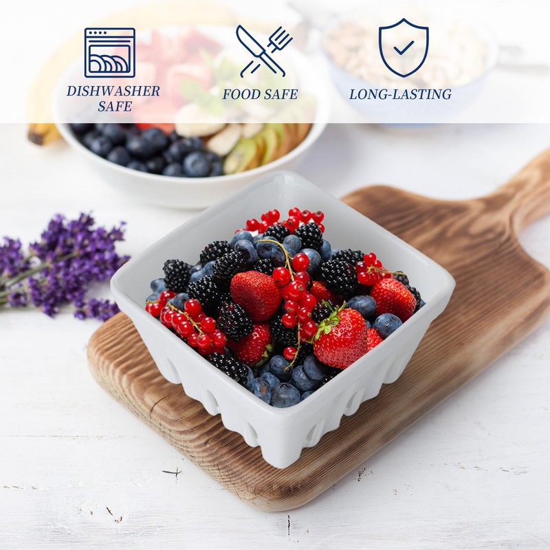 YEUIKERR Set of 3 Ceramic Berry Basket Square Fruit Bowls