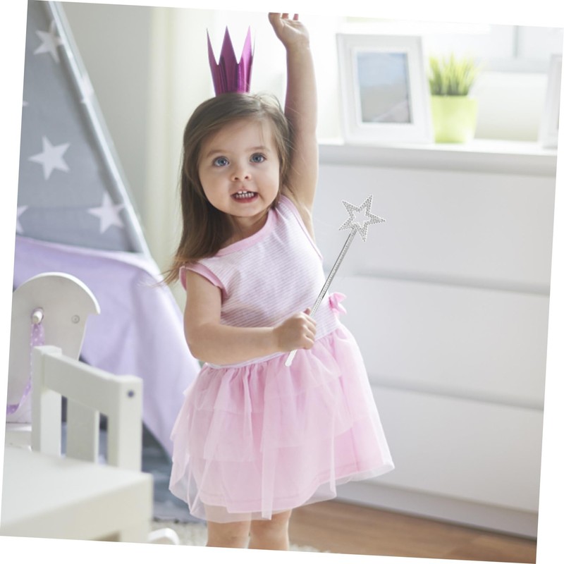 STOBOK 2個 シルバーコーティング星スティック プリンセス用魔法の杖 舞台衣装 パーティー ハロウィンに 鮮やかな星飾り付き 女の子ドレス