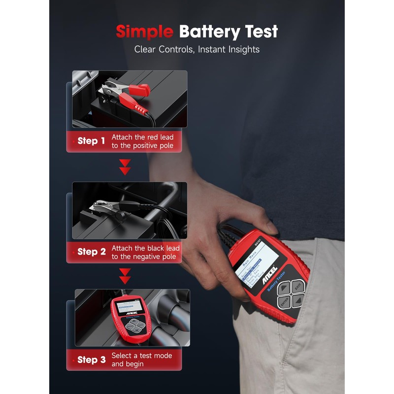 ANCEL BA101 Car Battery Tester, 12V Digital Automotive Alternator Meter