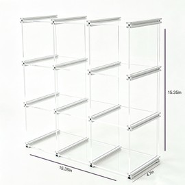 Open-Front Acrylic Desktop Display Case with Sturdy Aluminum Frame, Easy-Access Modular Clear Showcase with Removable Dividers, Transparent Organizer Rack for Perfume, Blind Boxes & Figures (9-Cube)