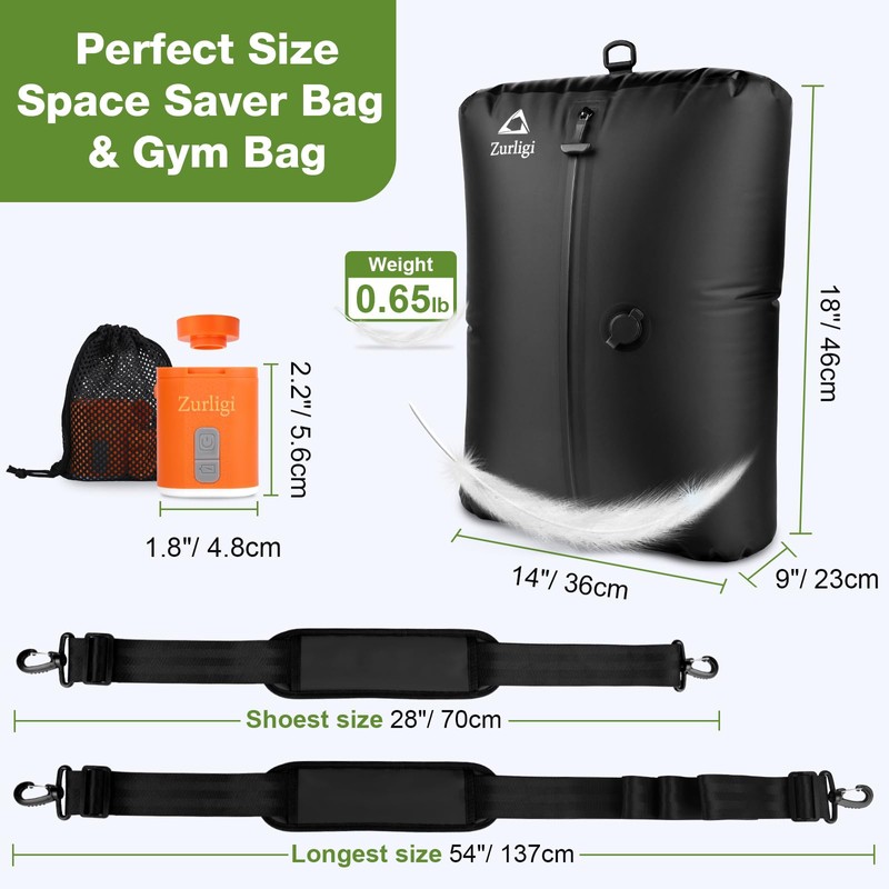 Zurligi Vacuum Bag for Travel with Pump, 40L Vacuum Compression