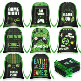 24 Pieces Video Game Bags Gaming Birthday Party Drawstring Bags Game Party Gift Bags Game on Theme Goodie Candy Treat Bags for Kid Boy Adult Video Game Gaming Birthday Party Decorations (Green)