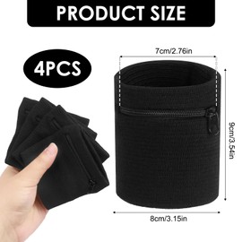 Pack of 4 Sweatband Sports Wristband, Wrist Bag with Practical Zip Pocket, Sweatband Wrist with Pocket, Cotton Sweatband Arm for Football, Basketball and Tennis Sports