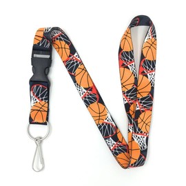 Vinylcation Basketball Lanyard for Kids, Men, Women, and Sports Fans - Long and Soft with Detachable Buckle, and Split Ring Keychain for School, ID Badge, or Work