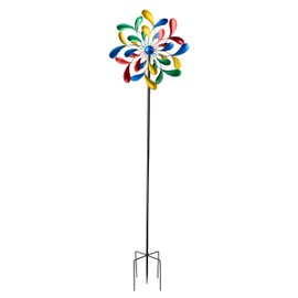 Teamson Home 18.3 in. Dia. x 70.87 in. H Decorative Metallic Kinetic Floral Windmill Spinner, Multi