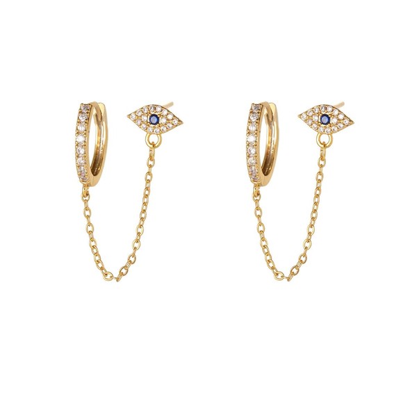 Evil Eye Dangle Stud Earrings Crystal Cubic Zirconia Chain Link