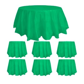 ZeriTlolen 6 Pack Round Disposable Tablecloth 84 Inch Plastic PEVA Water Resistant Table Cloth for Wedding Banquet Restaurant BBQ Party Fine Food Wedding Outdoor Green