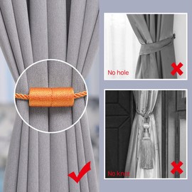 Pretty Jolly Magnetic Curtain Tiebacks Handmade Fabric Rope Curtain Tiebacks Simplicity Decorative Curtain Drape Tie Back for Home & Office Window Drapery, Orange, Pack of 2
