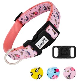 Dote on Dog Collar Airtag Adjustable Dog Collar with Beautiful Design Patterns Medium Soft Nylon Dog Collars for Small Medium Large Dogs L 16-24inches Pink