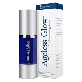 Ageless Glow Anti Aging Moisturizer, Skin Brightening Serum with Vitamin C and Hyaluronic Acid, Plant-Based, Naturally Derived Facial Serum 1 fl oz.  