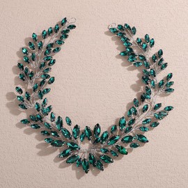 Wekicici Peacock Green Wedding Crystal Hair Vine Handmade Rhinestone Head Piece Bridal Green Crystal Headband for Bride Hair Accessories for Women Wedding Headpiece