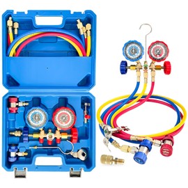 Sutekus AC Gauge Set 3 Way AC Manifold Gauge Set Freon Charge Kit with Hoses Couplers & Adapter for R410 R22 R134A R404 Refrigerant