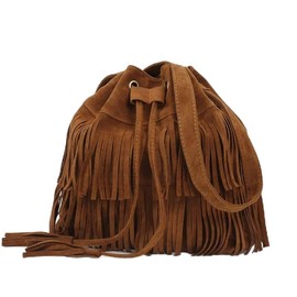 Fringe Hobo Purse Bags for Women Crossbody Purses with Drawstring Ladies Tassel Tote Shoulder Bucket Handbags,Brown
