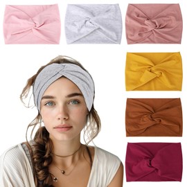 6 Pcs Wide Headbands for Women, Wide Hair Wrap Non-Slip Large Turban Headwraps Headbands for Workout, Yoga, Running