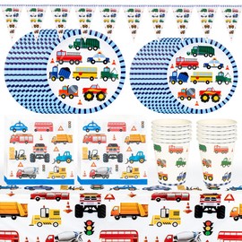 LGWJHCY Construction Vehicle Birthday Supplies, 61 Pieces Vehicle Construction Party Tableware Set, Birthday Party Tableware Decoration for Children Boy Girls Birthday Party