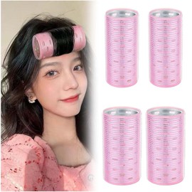 Bangs Curler Car (Set of 4), Thick Curler (Diameter 2.0 & 1.6 inches (5 & 4 cm), Bangs, Magic Curler, Hand Wrap, Hair Curler, Easy, Thick, Korean Style, Extra Large, Easy to Roll, Hook, Brushed Aluminum Core, Fashionable, Thin Face Effect, Soft Dryer, Time Saving, Natural Curls, Beginner, Bangs, Side (Pink, 1.6 x 1.6 x 1.6 x 2 inches (40 x 50 x 50 x 50 x 50 mm)