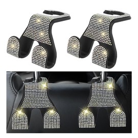 Suvnie 2 PCS Car Headrest Hooks, 2 in 1 Car Back Seat Hanging Hook, Durable Automotive Purse Hooks, Universal Vehicle Interior Storage Organizer for Purses and Grocery Bags (Colorful Diamond)
