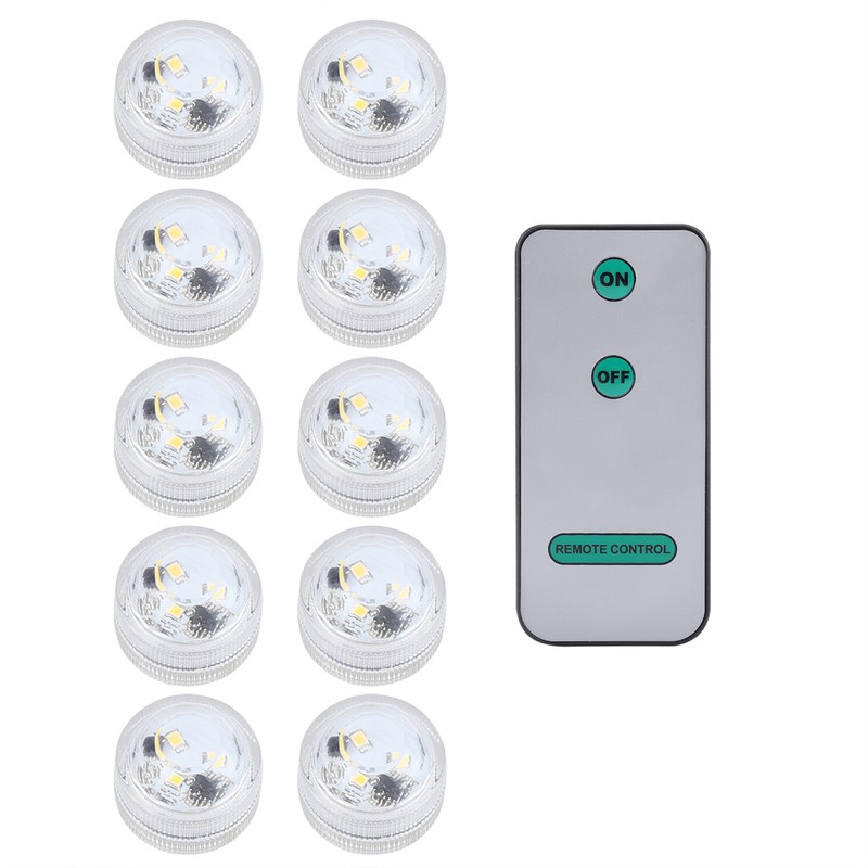 10pcs/ Set Round Waterproof LED Candle Light Submersible Remote Control(Warm