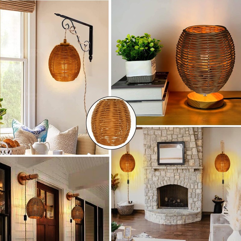 Woven Rattan Lamp shade replacement lamp shade Rustic Pendant Light