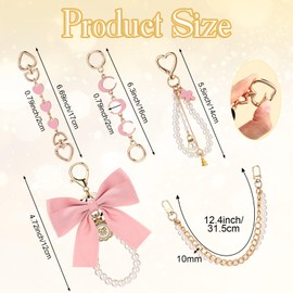 Sureio 5 Pcs Bag Extender Chain Pearl Purse Chain Ribbon Bow Keychain Extender Bag Strap Purse Charms Accessories for Handbag (Gold and Pink)