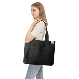 Women's Medium Handbag, Canvas Satchel Tote Bag, Shoulder Bag, Shopper for Books, Everyday Work, black