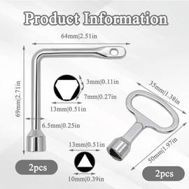 2 PCS Metal Triangle Key, Universal Meter Box Key with 2 PCS Wrench, Suitable for Utility Access, Gas, Electric Boxes, Elevator Doors, Fireplaces, Water Tanks, Meter Cabinets, Control Cabinets