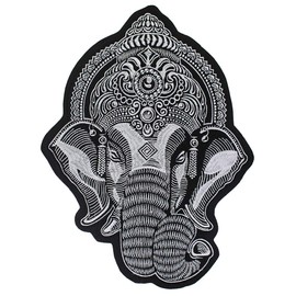 Large Ganesha Elephant Head Embroidery Iron On Jacket Biker Scrapbooking 1 Piece White