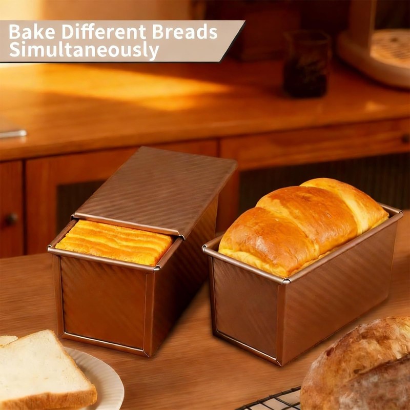 Pullman Loaf Pan with Lid 2 Pack, 8x4 Inch Bread
