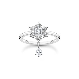 THOMAS SABO Women's Snowflake Ring with White Stones, Sterling Silver, Cubic Zirconia