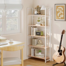 BHG Vintage Multifunctional Folding Bookshelf, No-Assembly Plant Stand Storage Rack Shelves for Home Office (White, 5-Tier)