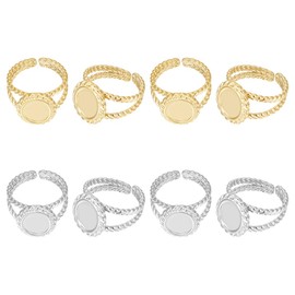 UNICRAFTALE 8 Pieces 2 Colours Blank Rings Base Open Finger Rings Oval Rings Stainless Steel Pad Ring Base Open Cuff Ring Bezel Set for DIY Rings Jewellery Making