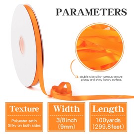 Leyice 3/8 Inch Orange Satin Ribbon 100 Yards Double Faced Craft Ribbons Solid Color Fabric Ribbons Roll for Gift Wrapping Wedding and Festival Decor (Orange)
