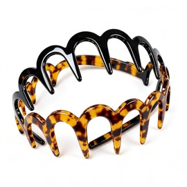 Wide Tooth Headbands 2 Pack Glossy Black & Amber Comb Hair Bands Women