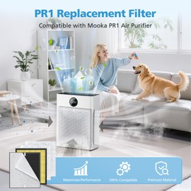 2 Pack PR1 Replacement Filter for Mooka Mode PR1 Air Purifier, H13 True HEPA Filter for Home Large Room up to 2200sq.ft, 4Pcs Washable Pre Filter Removes Pollen Dander Smoke Pet Hair Dust, Yellow