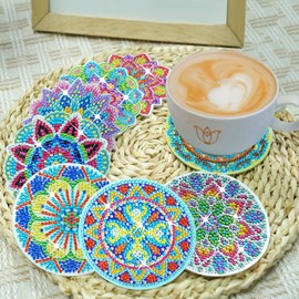 janeunique Pack of 8 Diamond Painting Coasters for Adults, DIY Mandala Coasters, Diamond Cup Coasters with Holder, for Beginners, Adults, Children