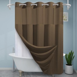 【HolidayHaul】Punkray 256GSM Waffle Weave No Hook Shower Curtains with Snap in Linerfor Bathroom Double Layer - Color: Brown, Size: 71"W x 86"H