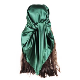 vabovin 35'' Satin Large Square Head Scarf, Silk Like Soild Color Headband Neckerchief Tie Hair Wraps Lightweight (Moss Green)