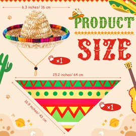 Aliceset Cat Sombrero Hat Set Funny Pet Day of The Dead Mexican Costume with Cinco De Mayo Fiesta Scarf Fiesta Maracas Dog Bandana Triangle Bib Scarf for Mexican Party Decorations