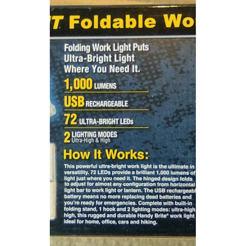 HANDY BRITE Ultra-Bright LED Foldable Work Light 1000 Lumens USB